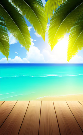 Tropical beach background with palm leaves. EPS10 vector.の素材