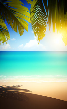 Tropical beach with palm leaves. EPS 10 vector file includedの素材