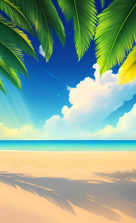 Tropical beach with palm leaves. EPS 10 vector file includedの素材