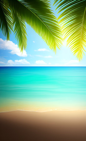 Tropical beach with palm leaves. EPS 10 vector file includedの素材