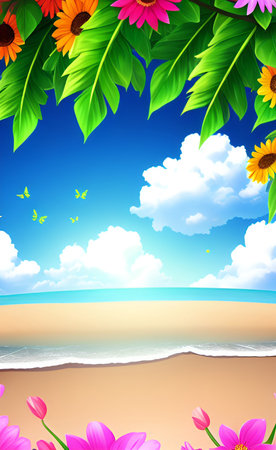 Summer background with flowers on the beach. Eps 10 vector file.の素材