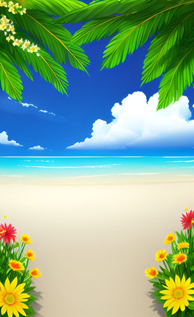 Summer background with palm leaves and flowers. EPS10 vector file includedの素材