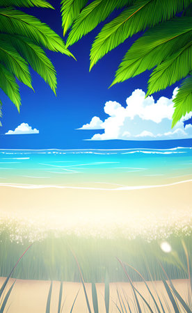 Summer beach background with palm leaves. Vector illustration. Eps 10.の素材