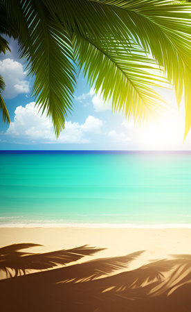 Tropical beach with palm trees and blue sky. Summer backgroundの素材