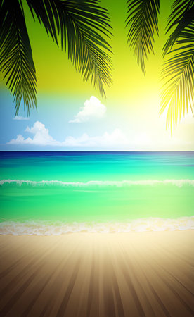 Tropical beach with palm leaves. EPS10 vector file includedの素材