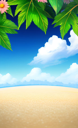 Summer background with palm leaves and sand. EPS10 vector file includedの素材