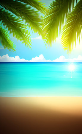 Beautiful beach with palm trees. Vector illustration. Eps 10.の素材
