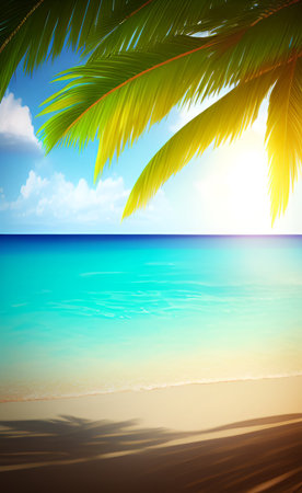 Tropical beach with palm leaves. Nature background. Vector illustration.の素材