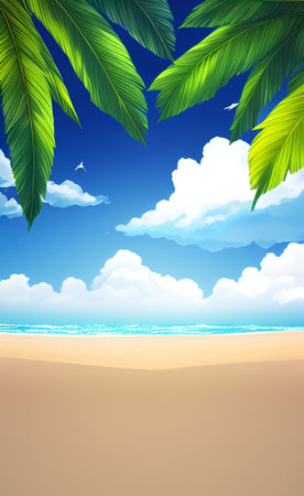 Summer beach background with palm leaves and sand. EPS 10 vector file includedの素材