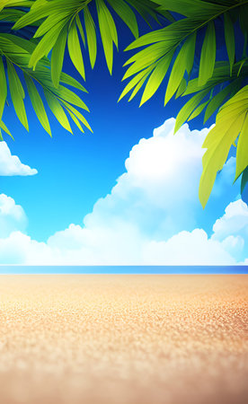 Summer beach background with sand and palm leaves. EPS 10 vector file includedの素材