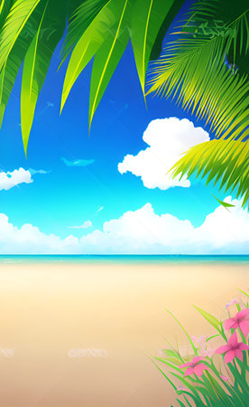 Summer background with palm leaves and flowers. EPS10 vector file includedの素材