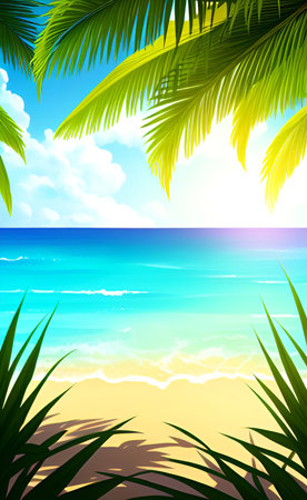 Tropical beach with palm leaves. Vector illustration. EPS10の素材