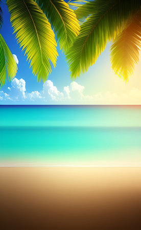 Tropical beach with palm leaves. EPS10 vector file includedの素材