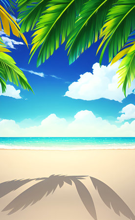 Tropical beach with palm leaves. EPS 10 vector file includedの素材