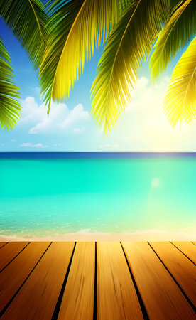 Tropical beach with coconut palm leaves. Vector background. EPS10の素材