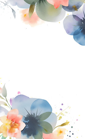 Greeting card with watercolor flowers. Pastel colors. Handmade.の素材