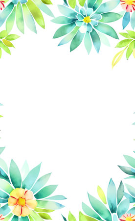 Watercolor succulents frame isolated on white background. Floral border.の素材