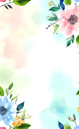 Watercolor floral frame. Hand drawn flowers and leaves. Vector illustration.の素材