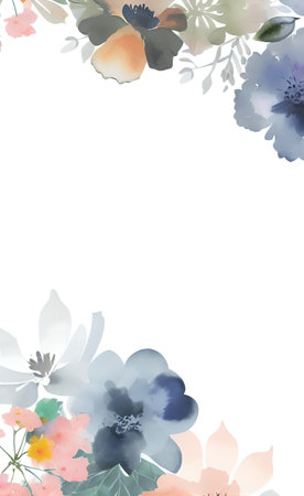 Greeting card with watercolor flowers. Pastel colors. Handmade.の素材