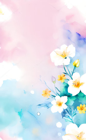 Watercolor background with flowers. Hand painted floral background. Vector illustration.の素材