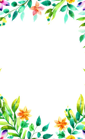 Watercolor floral frame isolated on white background. Hand drawn illustration.の素材