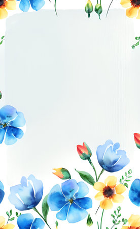 Greeting card with blue flowers and empty space for your textの素材