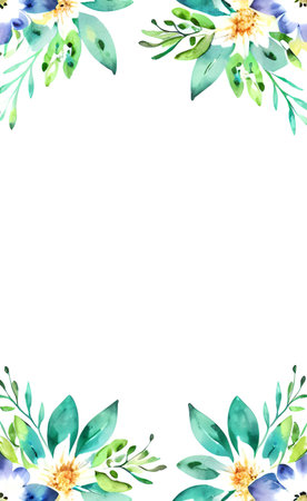 Watercolor floral frame isolated on white background. Hand drawn illustration.の素材