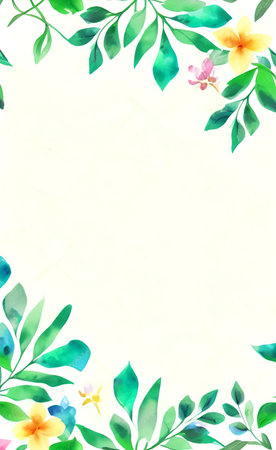 Watercolor floral background with space for text. Hand painted illustration.の素材