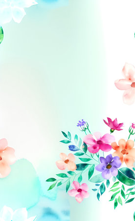 Watercolor background with colorful flowers. Hand painted floral background. Vector illustration.の素材
