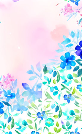 Watercolor floral background. Hand painted watercolor flowers and leaves on a white background.の素材