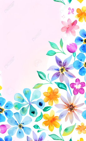 Watercolor floral background with colorful flowers. Hand-drawn illustration.の素材