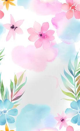 Watercolor floral background. Hand painted flowers and leaves. Vector illustration.の素材