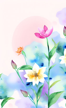 Watercolor floral background. Hand-drawn flowers. Vector illustration.の素材