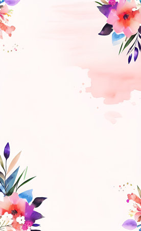 Greeting card template with watercolor flowers. Handmade.の素材
