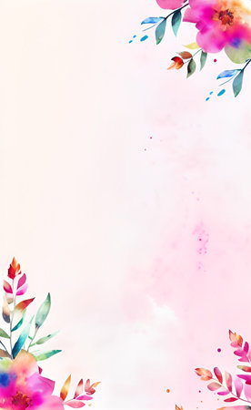 Watercolor flower background. Hand painted floral card. Spring blossom.の素材