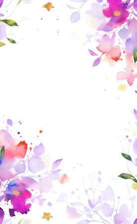 Greeting card with watercolor flowers handmade. Colorful floral background.の素材