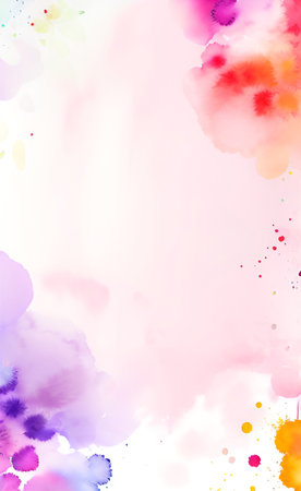 Watercolor splashes background. Pink, purple, yellow, green colors.の素材