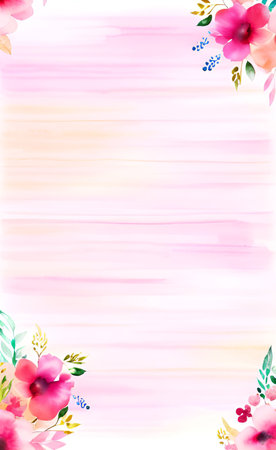 Watercolor floral background with leaves and flowers. Hand painted illustration.の素材