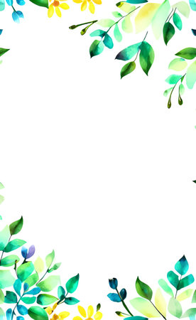 Frame with watercolor flowers and leaves on a white background. Vector illustration.の素材