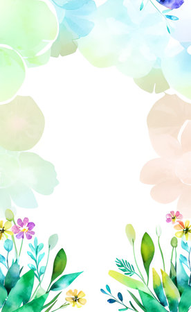 Watercolor floral background with flowers and leaves. Hand painted illustration.の素材