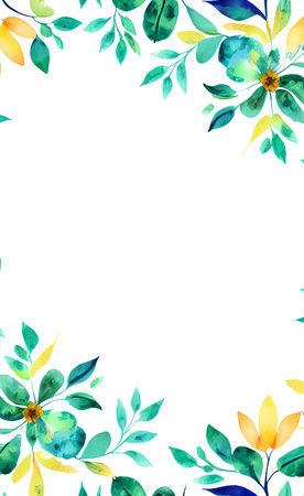 Watercolor floral frame with leaves and flowers. Hand painted vector illustration.の素材