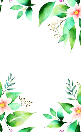 Watercolor vector card with flowers and leaves. Hand painted illustration.の素材