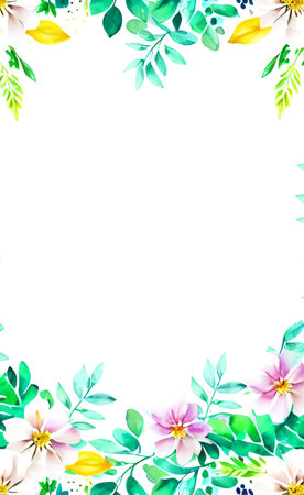 Watercolor floral frame isolated on white background. Hand drawn illustration.の素材