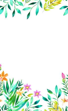 Watercolor floral frame on white background. Hand drawn vector illustration.の素材