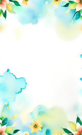 Frame with watercolor flowers and butterflies on a light background. Vector illustration.の素材