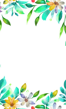Watercolor floral frame isolated on white background. Hand painted illustration.の素材