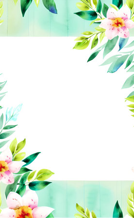 Watercolor flowers and leaves on a wooden background. Vector illustration.の素材