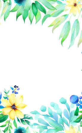 Watercolor floral frame on white background. Hand drawn watercolor illustration.の素材