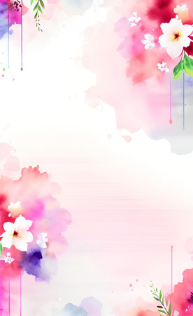 Watercolor background with sakura blossom and place for your textの素材
