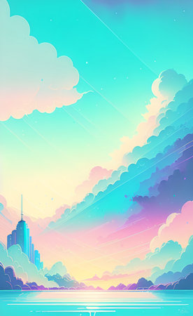Sunset in the city with clouds and skyscrapers. Vector illustration.の素材